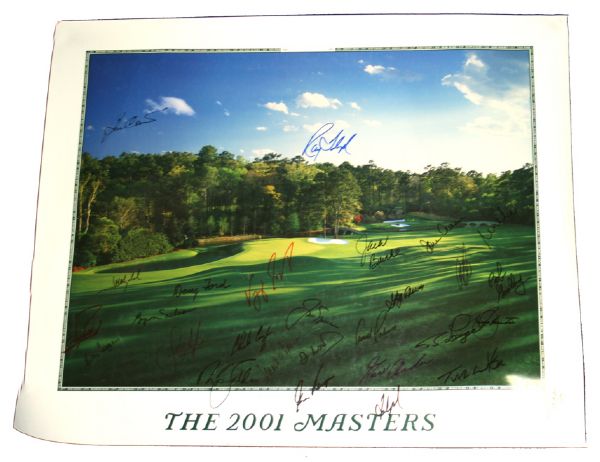 2001 Masters Poster w/28 Masters Champion's Autographs  JSA COA 