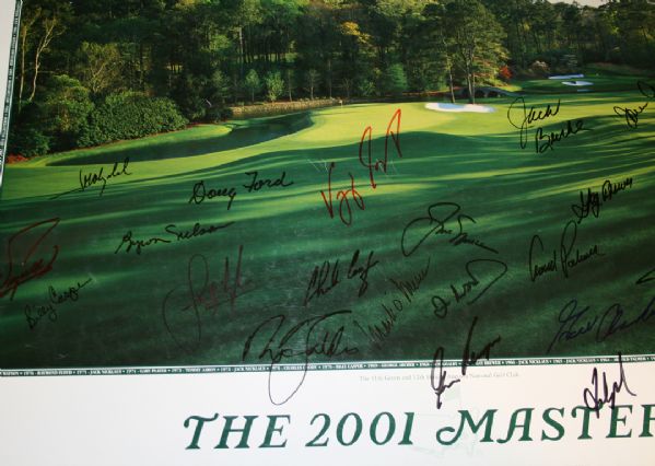 2001 Masters Poster w/28 Masters Champion's Autographs  JSA COA 