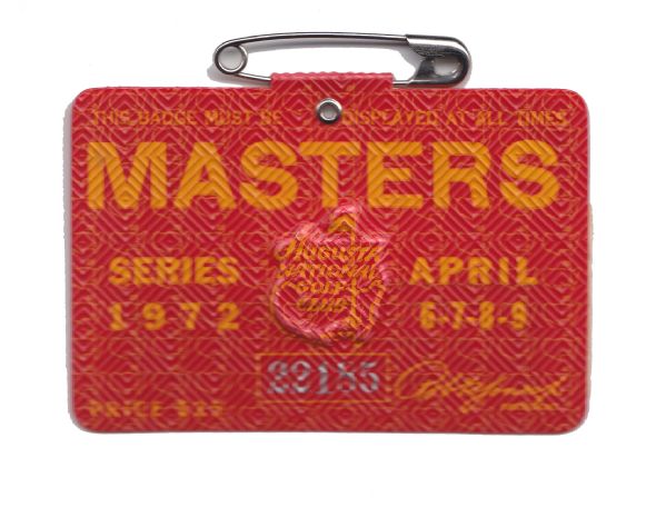 1972 Masters Badge Jack NIcklaus Wins - Original Paper From Bobby Jones ON Back!