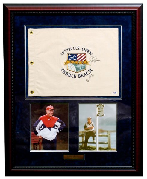 2000 US Open Canvas Flag Autographed By Jack Nicklaus & George Bush FULL PSA Letter