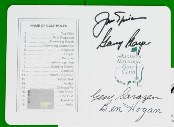 Augusta National Scorecard Autographed by Jack Nicklaus, Gary Player, Gene Sarazen, and Ben Hogan