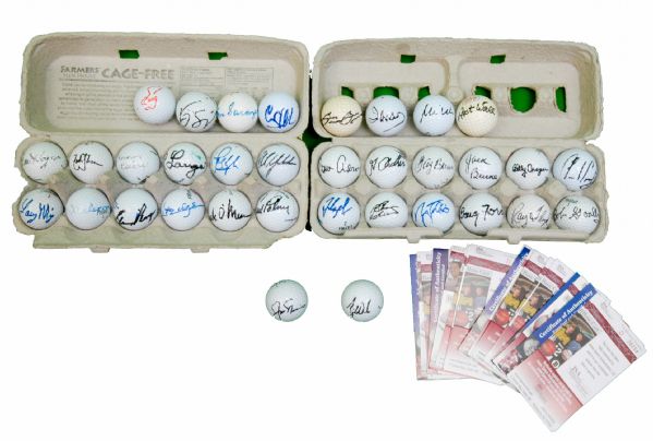 Lot of 34 Autographed Masters Champions Golf Balls With Rare Tiger Woods Ball             