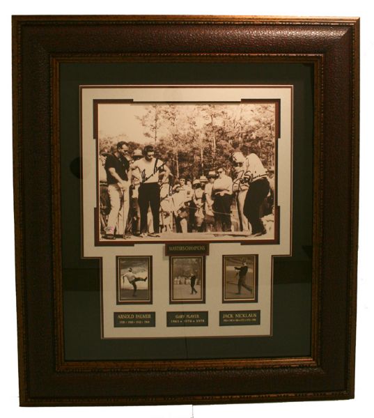 Arnold Palmer, Jack Nicklaus, Gary Player Framed 11x14 Photo w/Autographed Black Cards