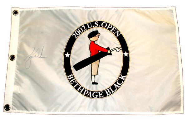 2002 US Open Beth Page Pin Flag - Tiger Woods Autograph  JSA COA 