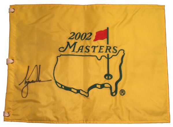 Tiger Woods Autographed 2002 Masters Pin Flag  JSA COA 
