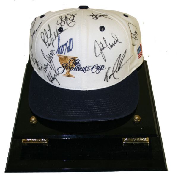 1996 Presidents Cup Team Signed Hat  Arnold Palmer Captain JSA COA