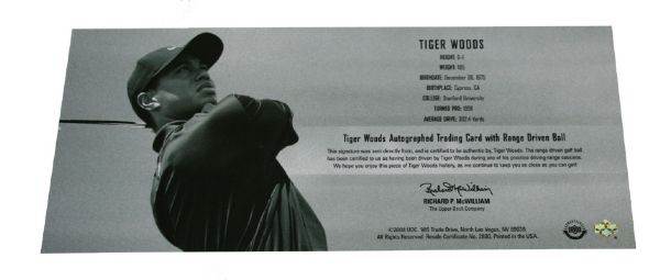 Tiger Woods Upper Deck Authenticated Signed Range Ball Piece 