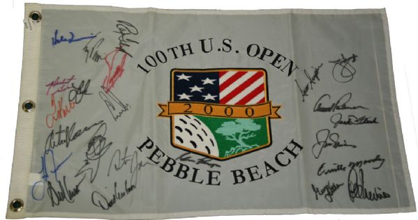 2000 Pebble Beach Embroidered Pin Flag with 23 Champions JSA COA