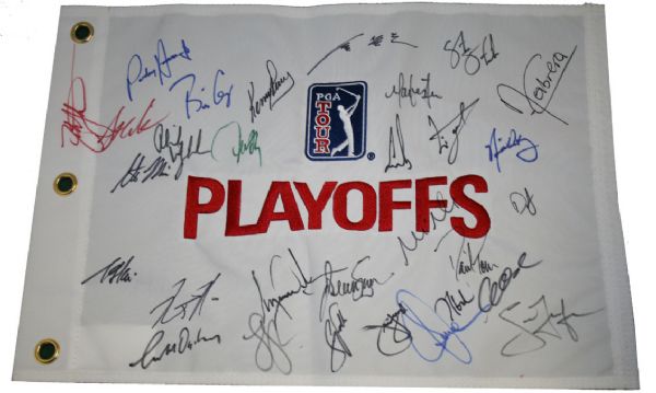 2009 PGA Playoff Pin Flag Signed By Top 30 Players W/ TIGER! JSA COA