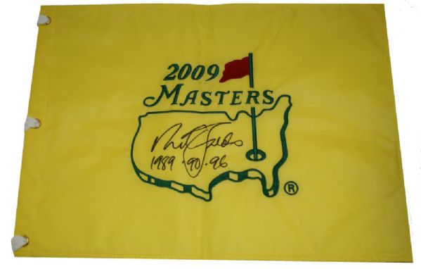 Nick Faldo Autographed Masters Pin Flag  W/Inscribed Dates JSA COA