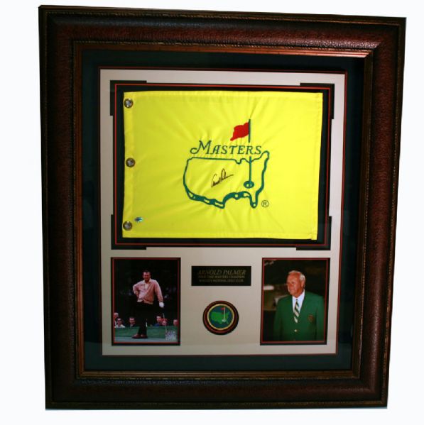 Arnold Palmer Autographed Masters Pin Flag with Patch FRAMED JSA COA
