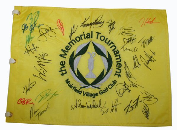 27 Assorted Autographs on Memorial Tournament Pin Flag  JSA COA