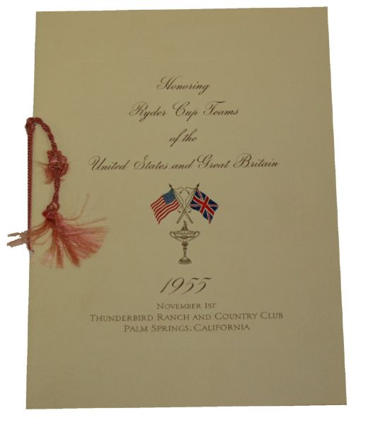 1955 Ryder Cup Dinner Program Perfect Shape Warren Orlick Collection