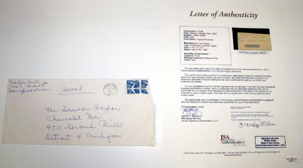 Horton Smith Signed Envelope. JSA CoA