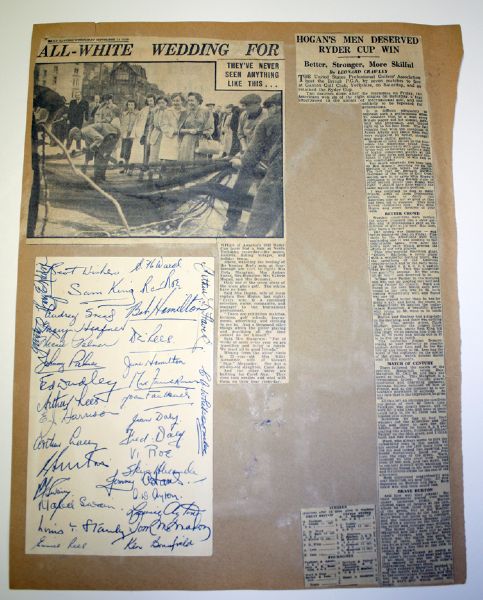 1949 Ryder Cup Team Signed Page with Newspaper Clippings Sept 13th 1949