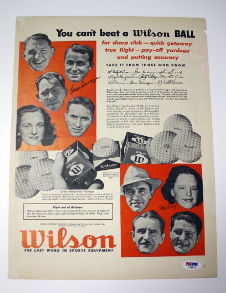 Wilson Advertising Piece Signed by Gene Sarazen, Patty Berg w. PSA CoA