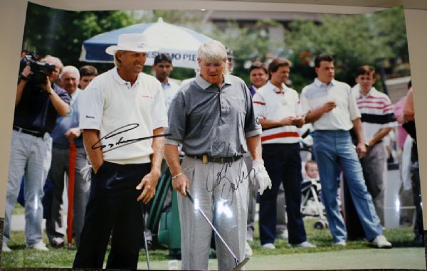 Oversized Photo signed by major champion John Daly, and Greg Norman