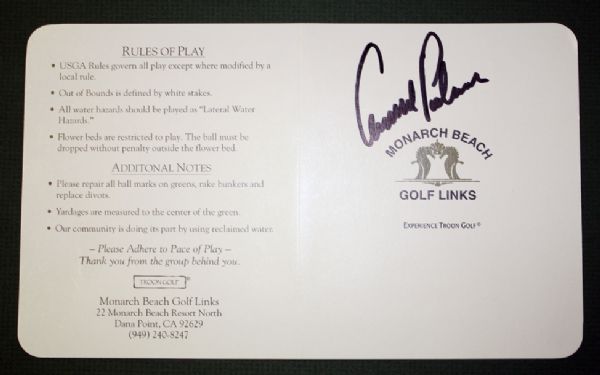 Arnold Palmer signed Monarch Beach Golf Course Score Card