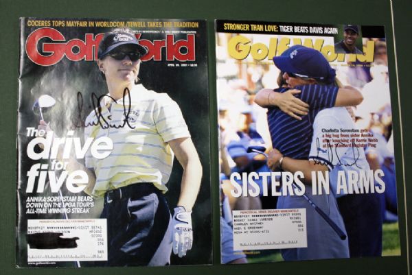 Annika Sorrenstam Signed 4/20/2001 Golf World Magazine and 3/24/2000 Golf World Magazine
