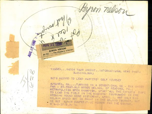 Byron Nelson at Augusta, GA. Wire photo - 4/2/1937