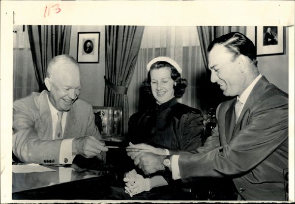 Ben Hogan with Dwight Eisenhower and Ben's Wife. Wire Photo - 8/9/1953