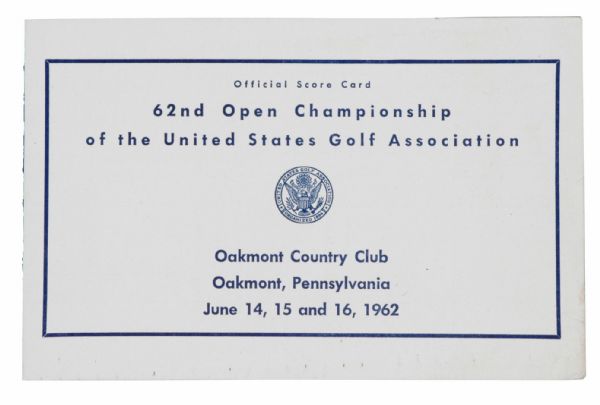 1962 US Open Official Scorecard - Jack Nicklaus 1St Career Win!