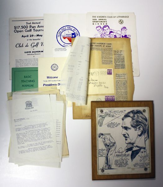 Lot of 21 Misc Items from Lloyd Mangrum. Letters and booklets and a Plaque