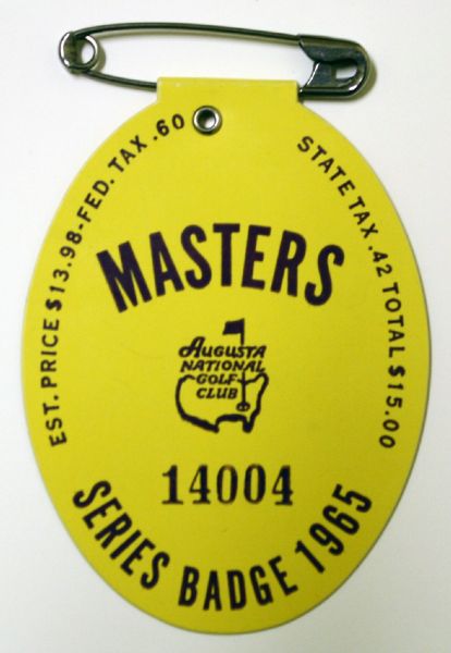 1965 Masters Badge Nicklaus wins