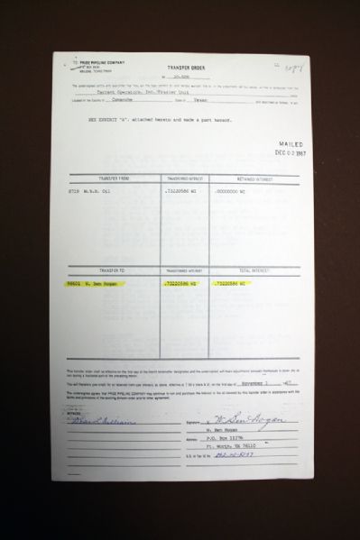 Ben Hogan signed Oil Transfer document