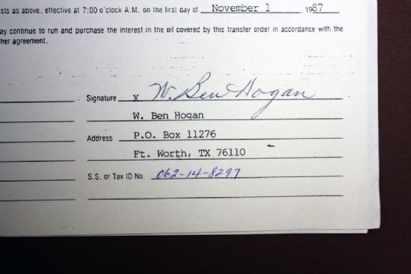 Ben Hogan signed Oil Transfer document