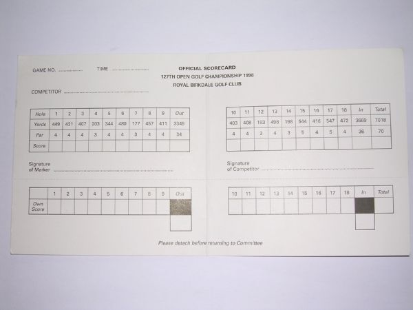 1998  Unused British Open Official Scorecards Mark O'Meara Wins