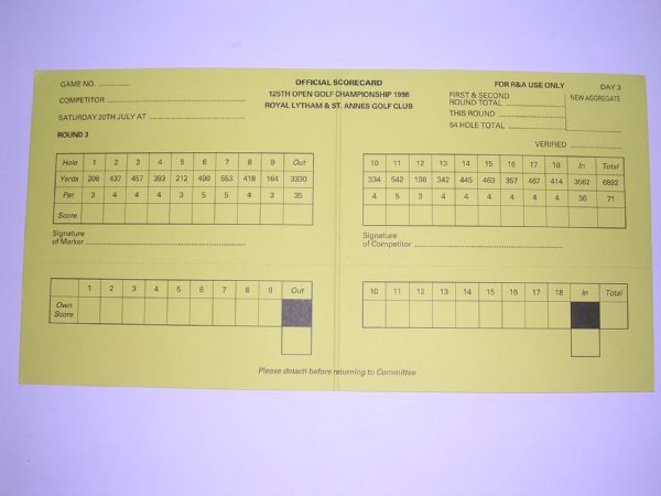1996 Unused British Open Official Scorecards Tom Lehman Wins