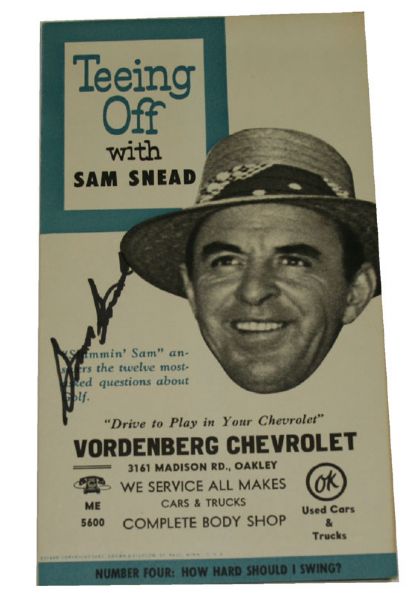 Sam Snead Autographed 4-Page 1952 Advertising Piece JSA COA
