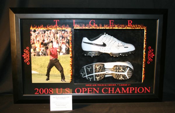 Tiger Woods Autographed Upper Deck Golf Shoe Framed in a Deluxe Shadow Box