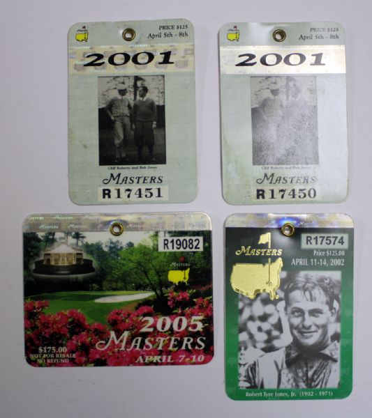 Lot of 4 Tiger Woods Championship years Masters Badges Excellent Condition