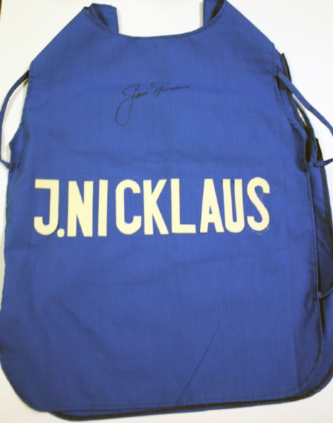 J Nicklaus Caddy Bib From New St. Andrews Worn by Angelo Argea Signed by Jack