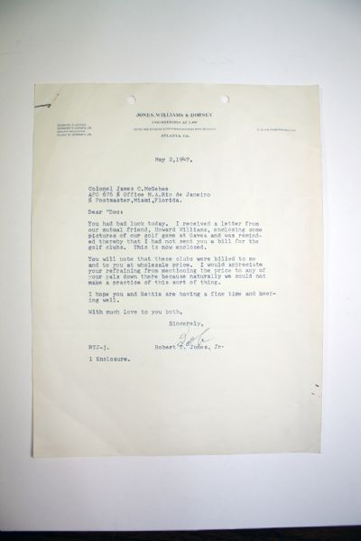 1947 Bobby Jones Signed Letter Referencing His Play at Gavea CC Rio de Janeiro