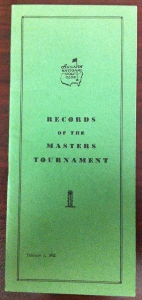 1942 Records of the Masters Tournament - Issued by The Augusta National-Seldom Seen!