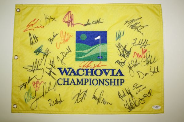 Flag Embroidered Wachovia Championship Flag Signed by 33 Stars including Tom Kite, Jim Furyk, Corey Pavin, and Other PGA Players
