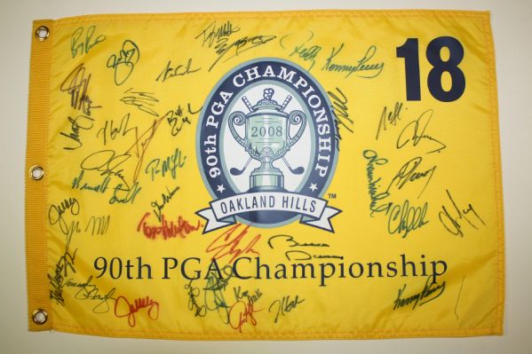 2008 PGA Championship Pin Flag Signed by 38 Stars including Luke Donald, KJ Choi, Stewart Cink, and more