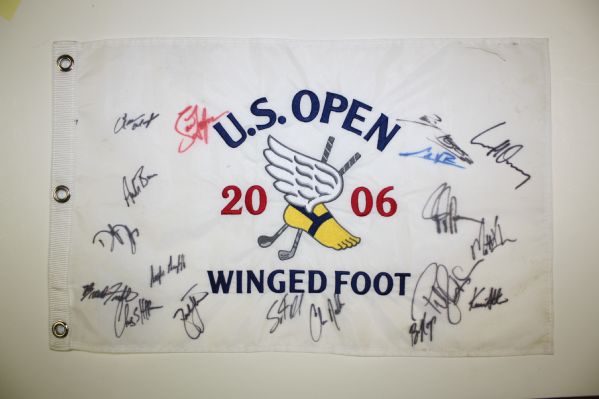 2006 US Open at Winged Foot Embroidered Flag Signed by 18 Stars including Champion Geoff Ogilvy