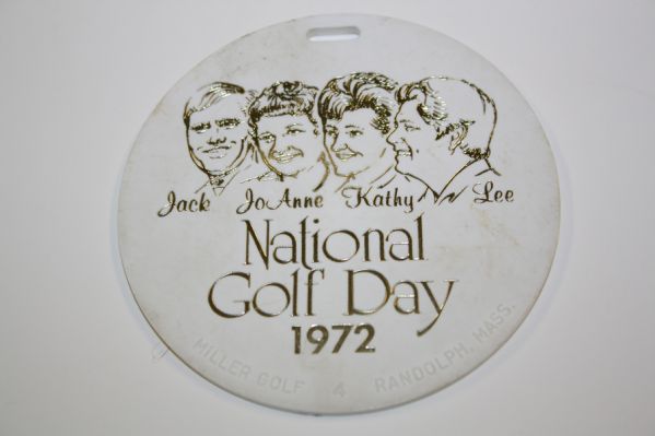 1972 Golf Day Bag Tag Featuring 4 Golf Hall of Famers - Jack Nicklaus, Kathy Whitworth, Joanne Carner, and Lee Trevino