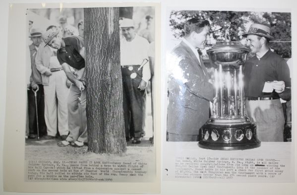 Lot (2) Sam Snead A. P. Wire Photos-'49 Tam O'Shanter Iron Shot, '57 Dallas Open Trophy Shot