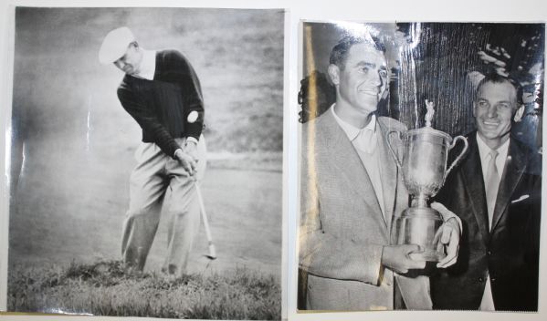 Lot (2) Ben Hogan Original Wire Photos-'55 US Open Full Length Wedge Shot, '55 Open Trophy Presentation Shot