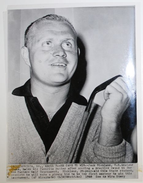 First Generation Wire Photo - Jack Nicklaus as Amateur 1960 Masters