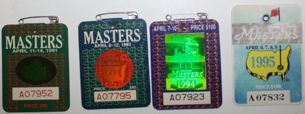 Lot of 4 Masters Badges: 1991, 1992, 1994, and 1995