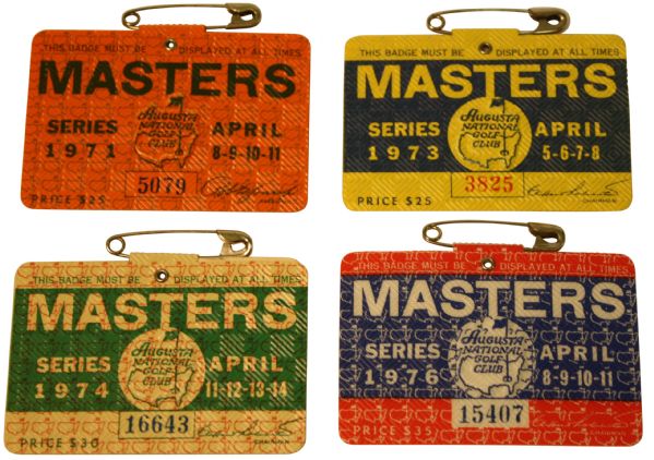 1971, 1973, 1974, and 1976 Masters Badges - Lot of Four