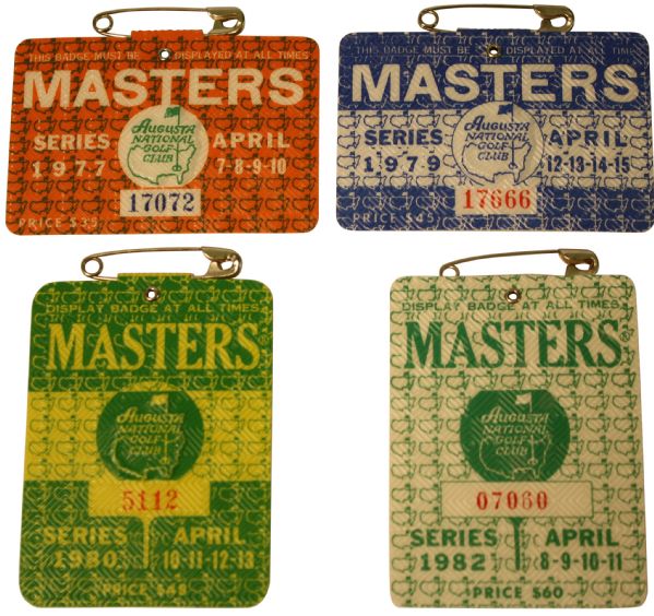 Lot of 4 Masters Badges: 1977, 1979, 1980, and 1982 