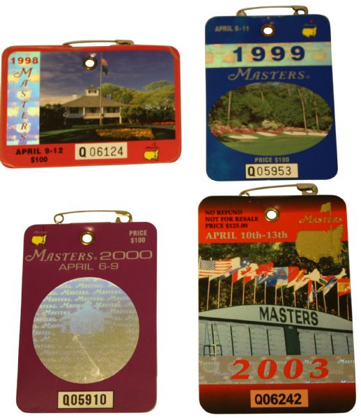 Lot of 4 Masters Badges: 1998, 1999, 2000, and 2003