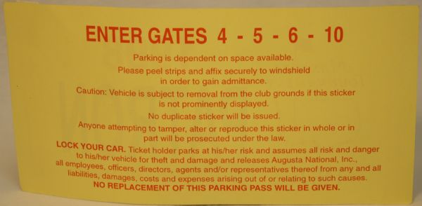 1998 Masters Parking Permit-Window Sticker Unused